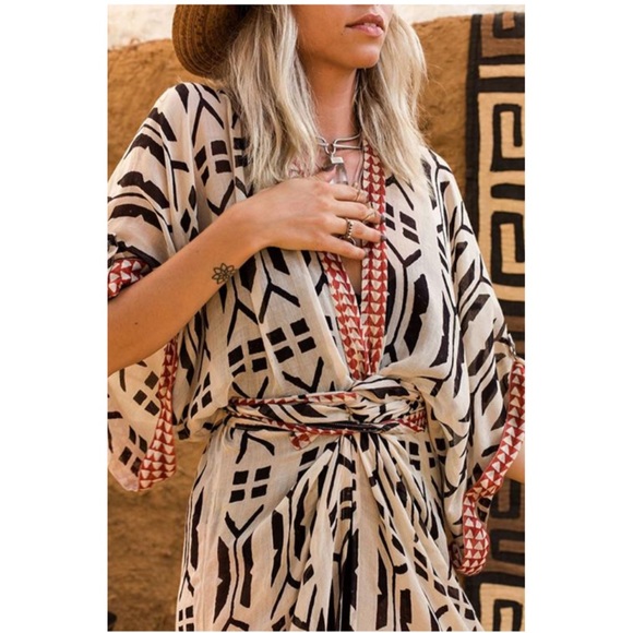 New Bohemian Kimono Duster Jacket Robe Swim Cover - Picture 6 of 12